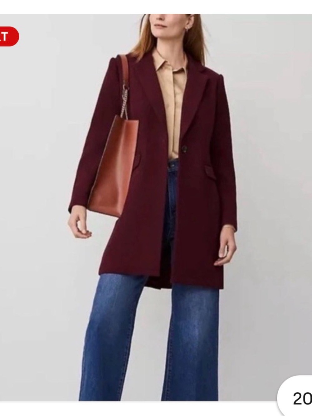 Ann Taylor Deep Burgundy Wool Blend Single-Button Tailored Chesterfield Coat